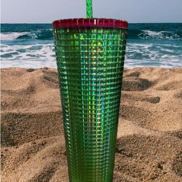 Starbucks Green & Pink Grid Cup Watermelon Iridescent Tumbler Venti 24oz New - Picture 14 of 16